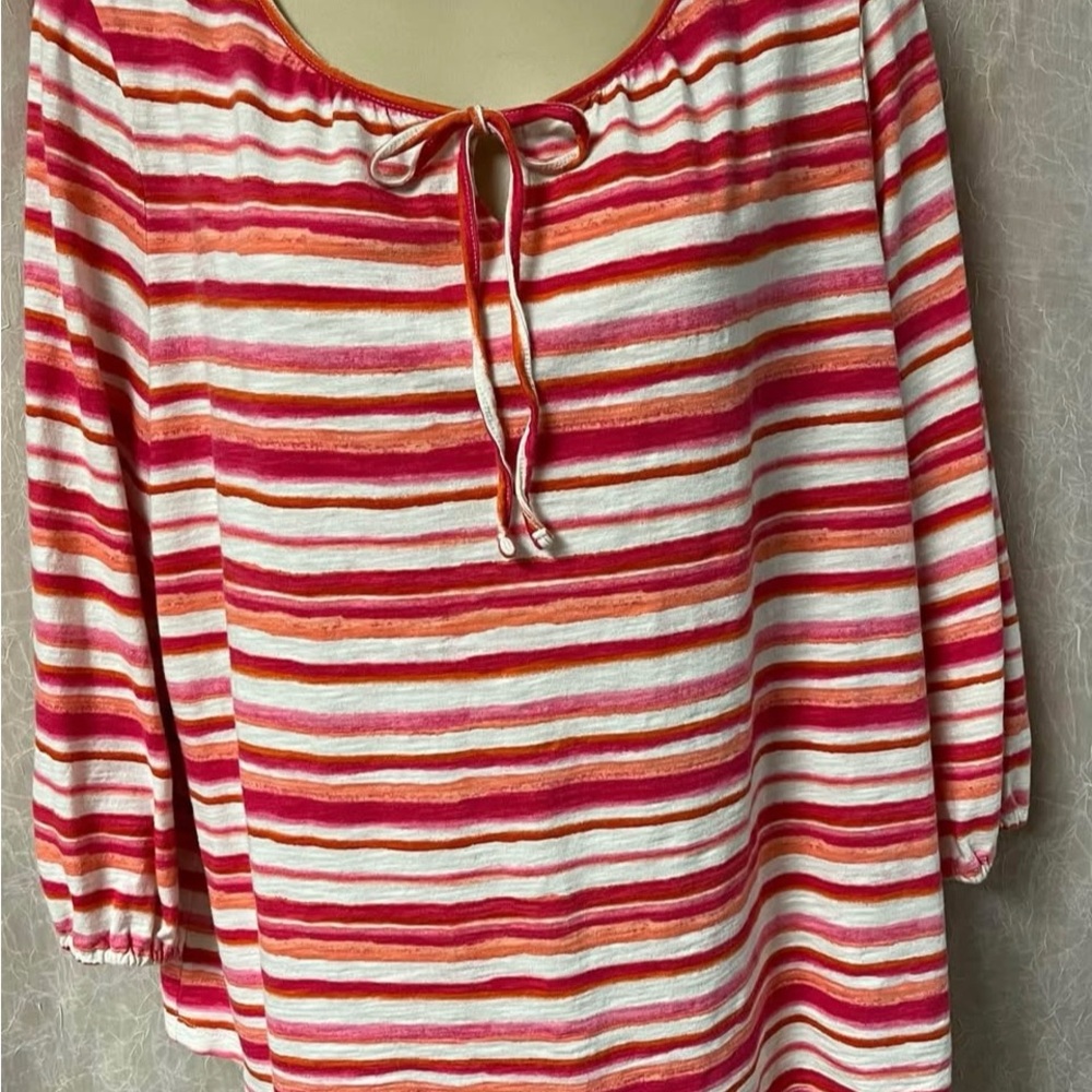 Talbots Vibrant Striped Blouse in Pink and Orange